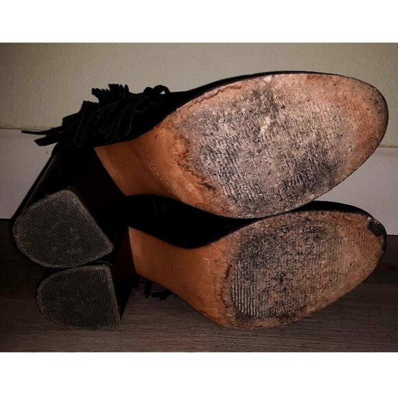 Liebeskind Black Leather ? Fringe High Heeled Ankle Boots Zip Up Booties Size 37 - Picture 10 of 12